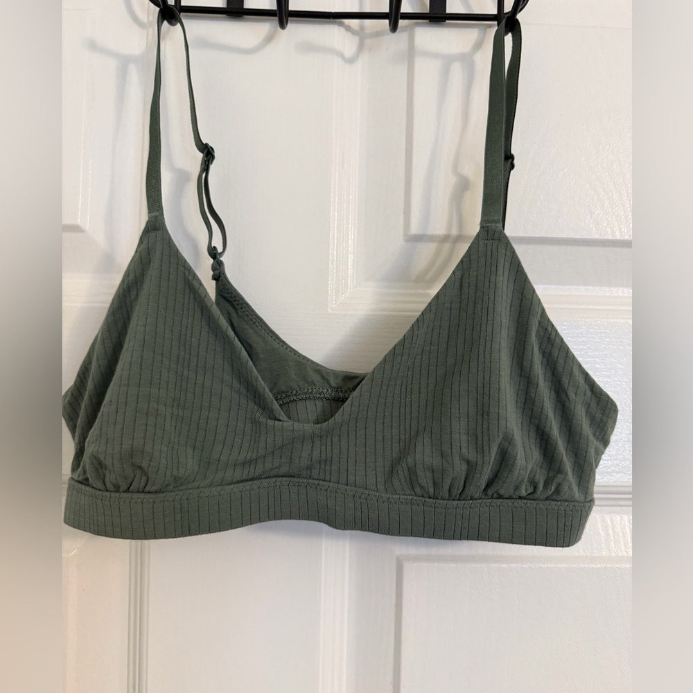 aerie Olive Ribbed Wireless Bralette